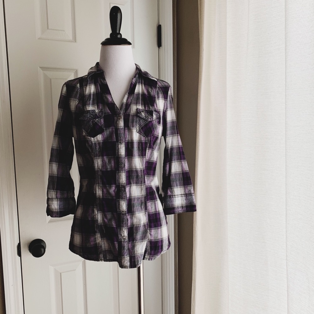 Y2K Purple Plaid Button Down Shirt